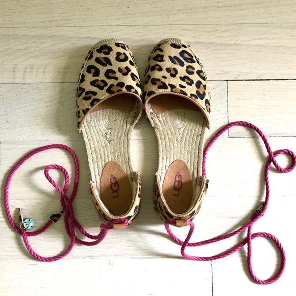 UGG Shoes - EUC RARE UGG leopard espadrilles w pink ties-sz 7